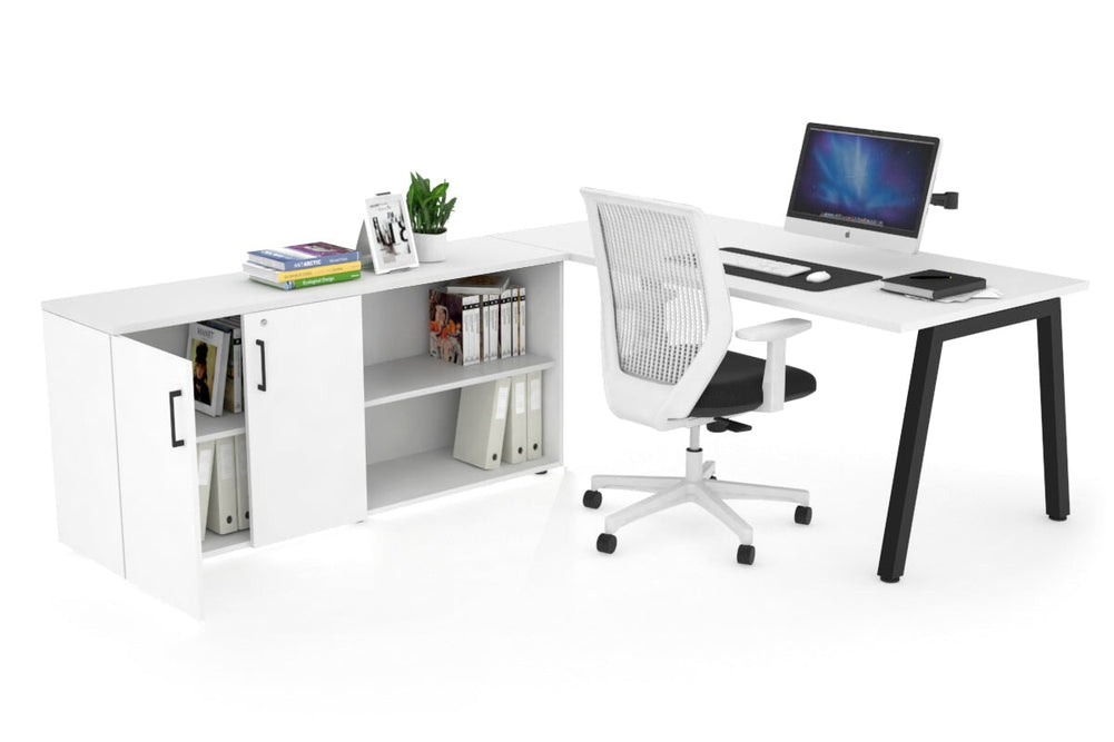 Quadro A Executive Setting - Black Frame [1800L x 700W]-white none 2 door open storage cabinet