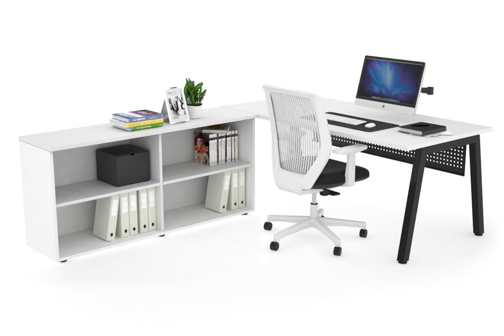 Quadro A Executive Setting - Black Frame [1800L x 700W]-white black modesty open bookcase