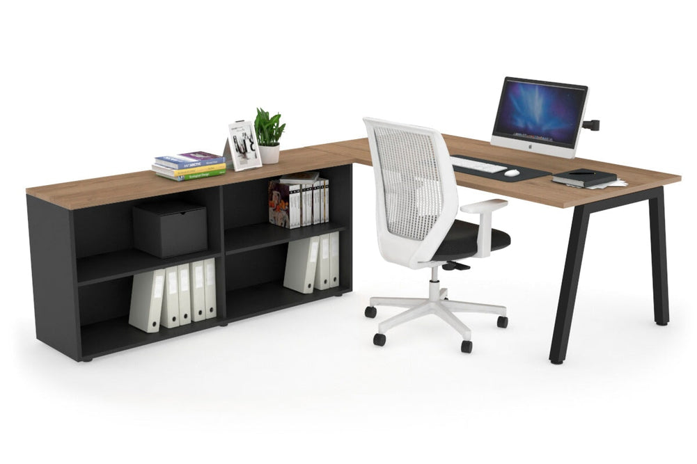 Quadro A Executive Setting - Black Frame [1800L x 700W]-salvage oak none open bookcase