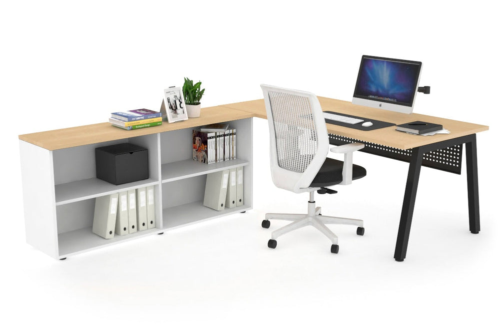 Quadro A Executive Setting - Black Frame [1800L x 700W]-maple black modesty open bookcase