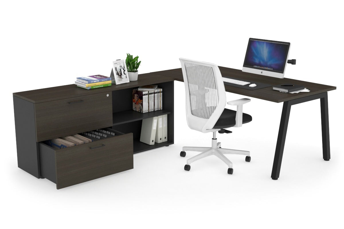 Quadro A Executive Setting - Black Frame [1800L x 700W] Jasonl dark oak none 2 drawer open filing cabinet