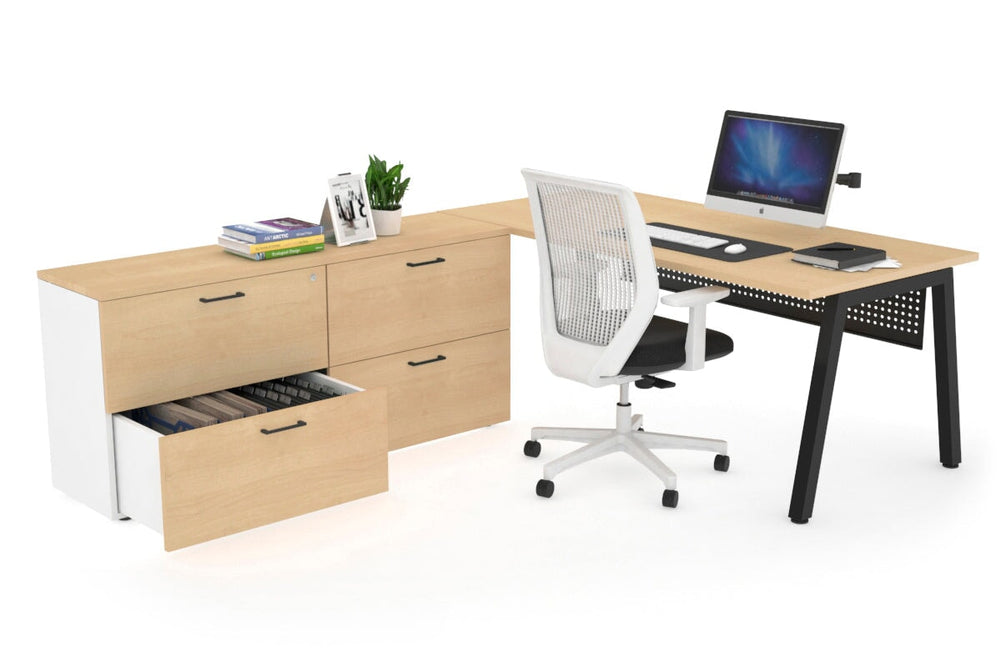 Quadro A Executive Setting - Black Frame [1800L x 700W]-maple black modesty 4 drawer lateral filing cabinet