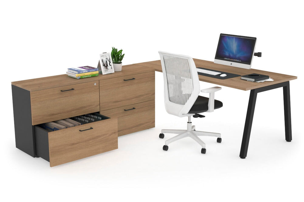 Quadro A Executive Setting - Black Frame [1800L x 700W]-salvage oak none 4 drawer lateral filing cabinet