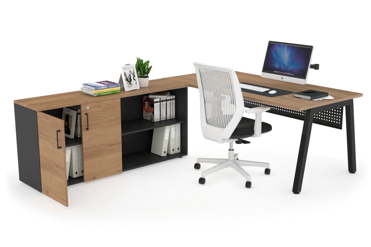 Quadro A Executive Setting - Black Frame [1800L x 700W] Jasonl salvage oak black modesty 2 door open storage cabinet
