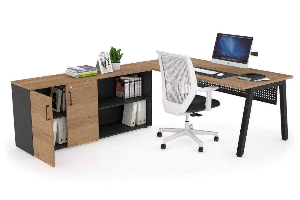 Quadro A Executive Setting - Black Frame [1800L x 700W]-salvage oak black modesty 2 door open storage cabinet