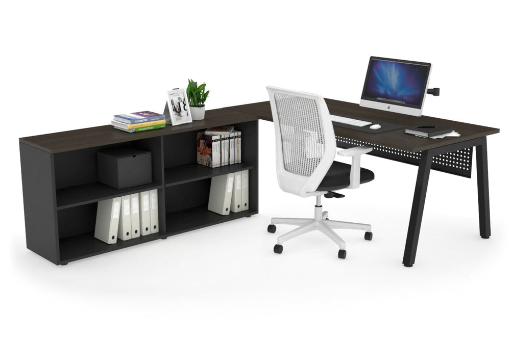 Quadro A Executive Setting - Black Frame [1800L x 700W]-dark oak black modesty open bookcase