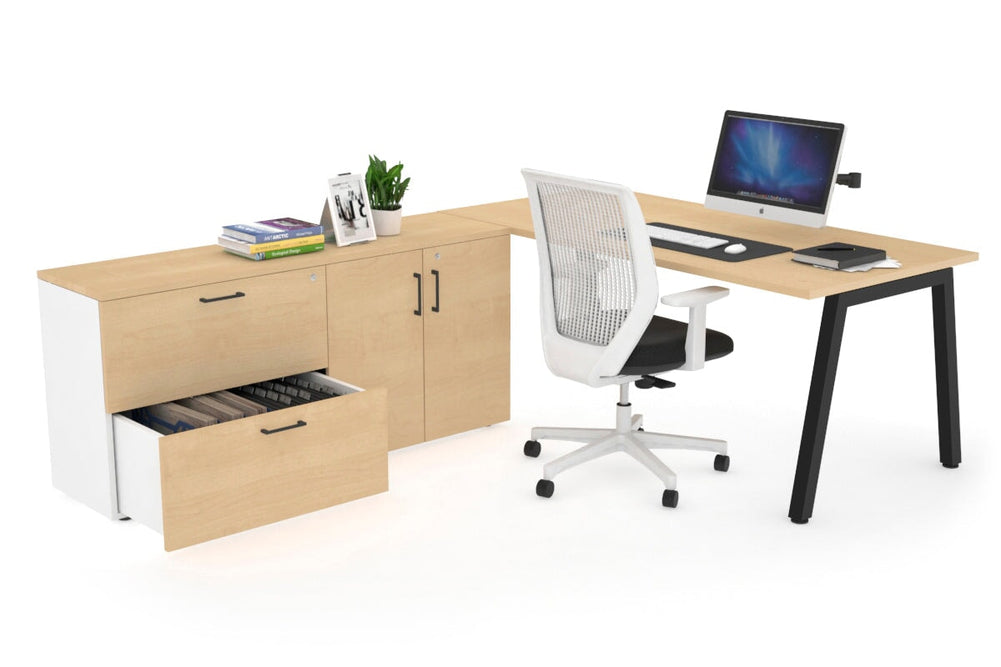 Quadro A Executive Setting - Black Frame [1800L x 700W]-maple none 2 drawer 2 door filing cabinet
