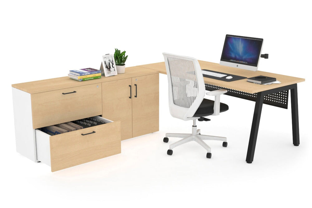 Quadro A Executive Setting - Black Frame [1800L x 700W]-maple black modesty 2 drawer 2 door filing cabinet