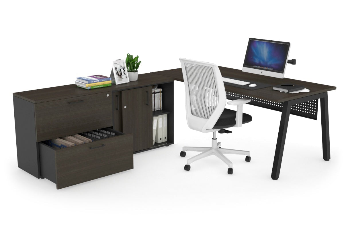 Quadro A Executive Setting - Black Frame [1800L x 700W] Jasonl dark oak black modesty 2 drawer lateral sliding door credenza