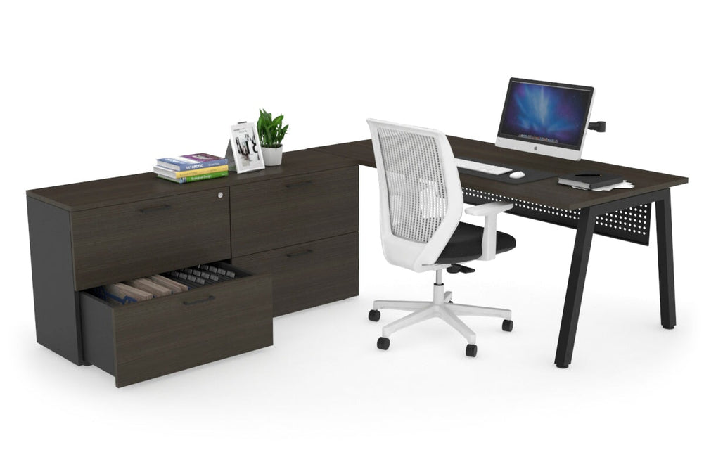 Quadro A Executive Setting - Black Frame [1800L x 700W]-dark oak black modesty 4 drawer lateral filing cabinet