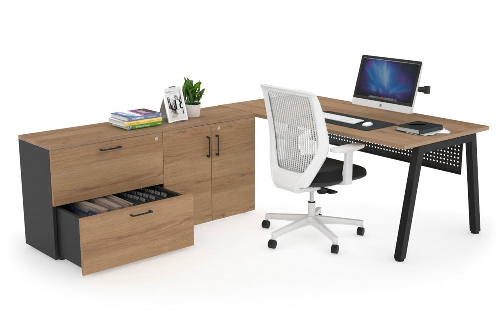 Quadro A Executive Setting - Black Frame [1800L x 700W]-salvage oak black modesty 2 drawer 2 door filing cabinet