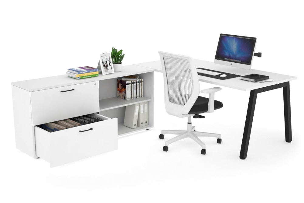Quadro A Executive Setting - Black Frame [1800L x 700W]-white none 2 drawer open filing cabinet