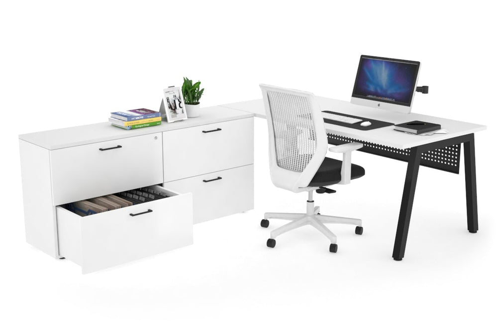 Quadro A Executive Setting - Black Frame [1800L x 700W]-white black modesty 4 drawer lateral filing cabinet