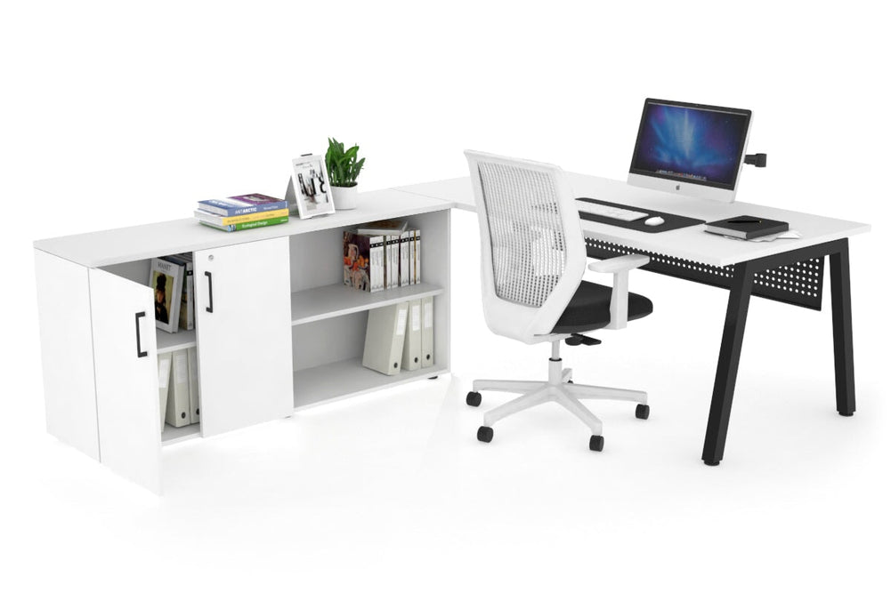 Quadro A Executive Setting - Black Frame [1800L x 700W]-white black modesty 2 door open storage cabinet