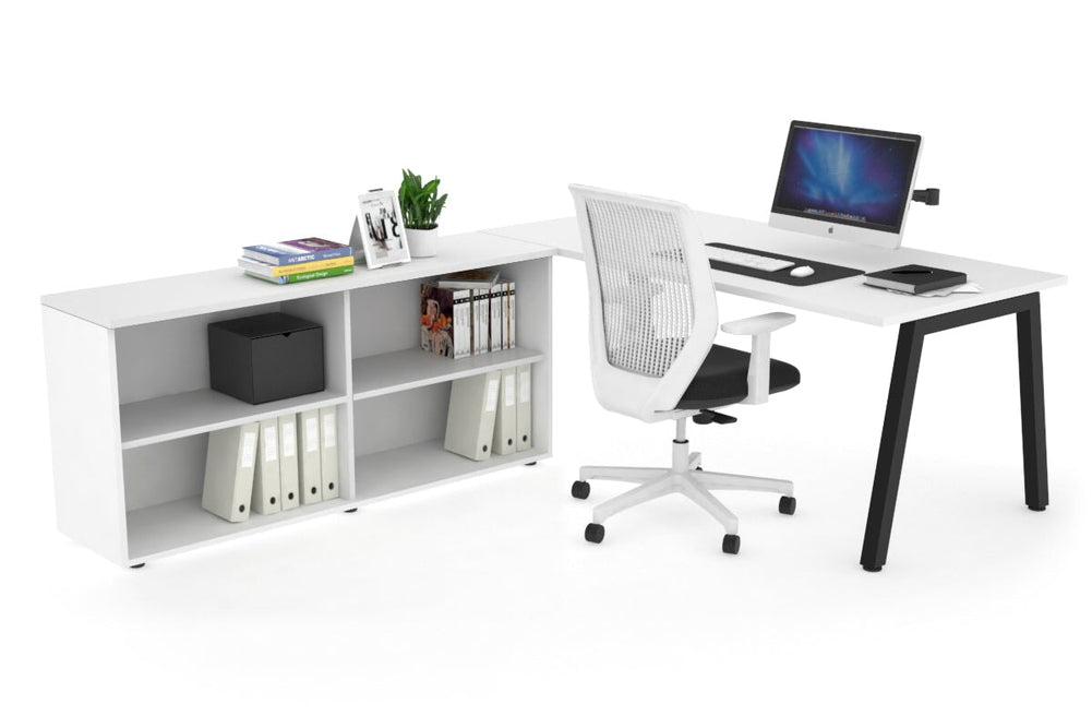 Quadro A Executive Setting - Black Frame [1800L x 700W]-white none open bookcase