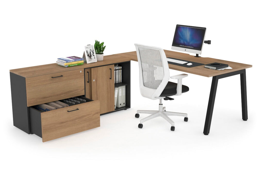 Quadro A Executive Setting - Black Frame [1800L x 800W with Cable Scallop]-salvage oak none 2 drawer lateral sliding door credenza