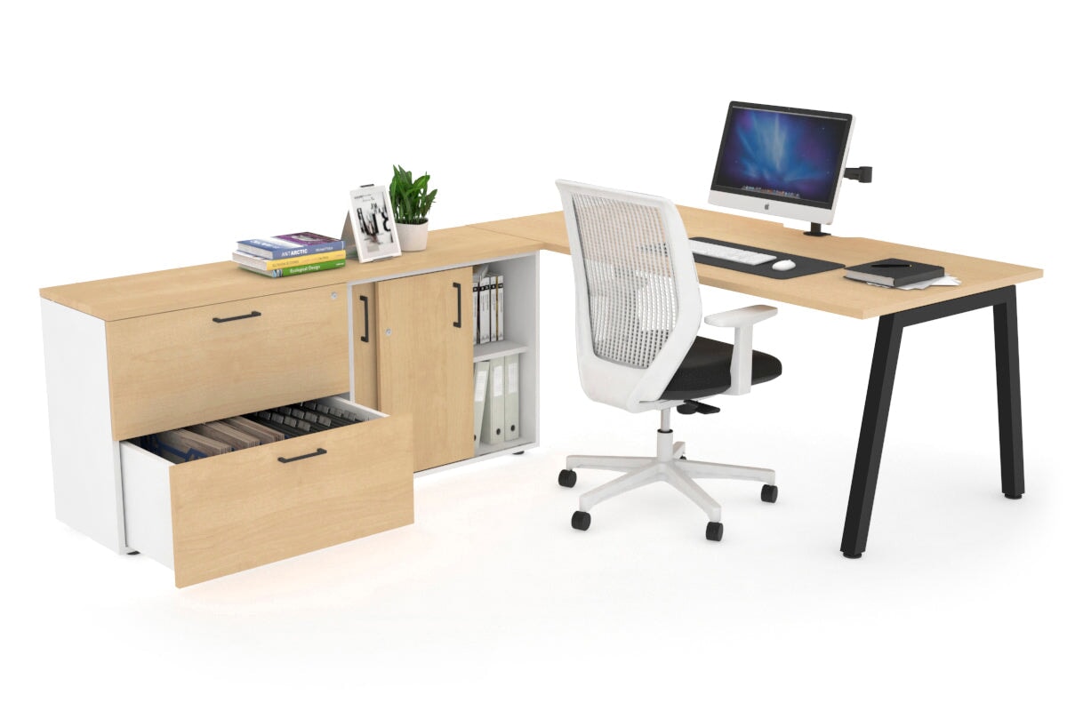 Quadro A Executive Setting - Black Frame [1800L x 800W with Cable Scallop] Jasonl maple none 2 drawer lateral sliding door credenza