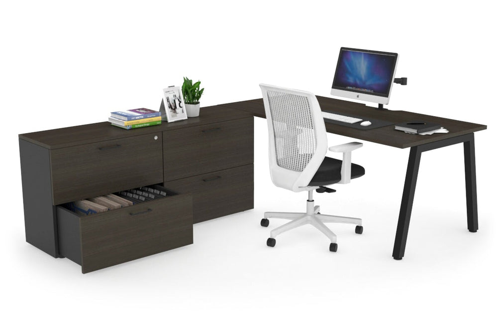 Quadro A Executive Setting - Black Frame [1800L x 800W with Cable Scallop]-dark oak none 4 drawer lateral filing cabinet