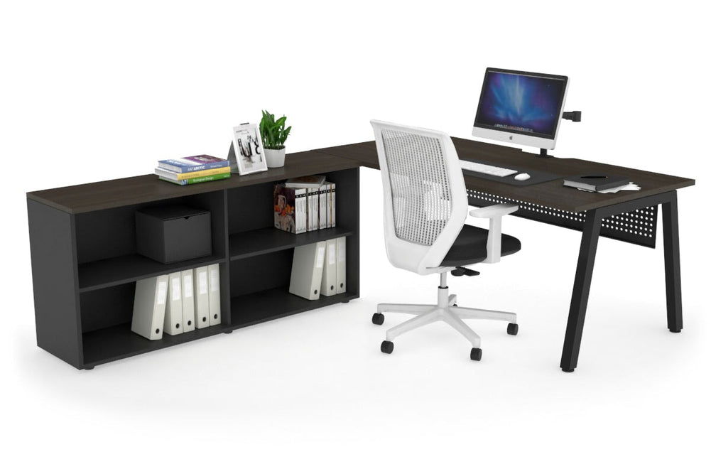 Quadro A Executive Setting - Black Frame [1800L x 800W with Cable Scallop]-dark oak black modesty open bookcase