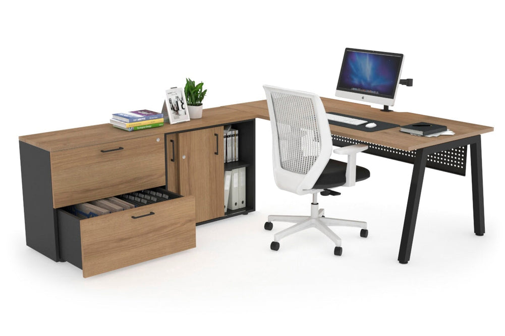 Quadro A Executive Setting - Black Frame [1800L x 800W with Cable Scallop]-salvage oak black modesty 2 drawer lateral sliding door credenza