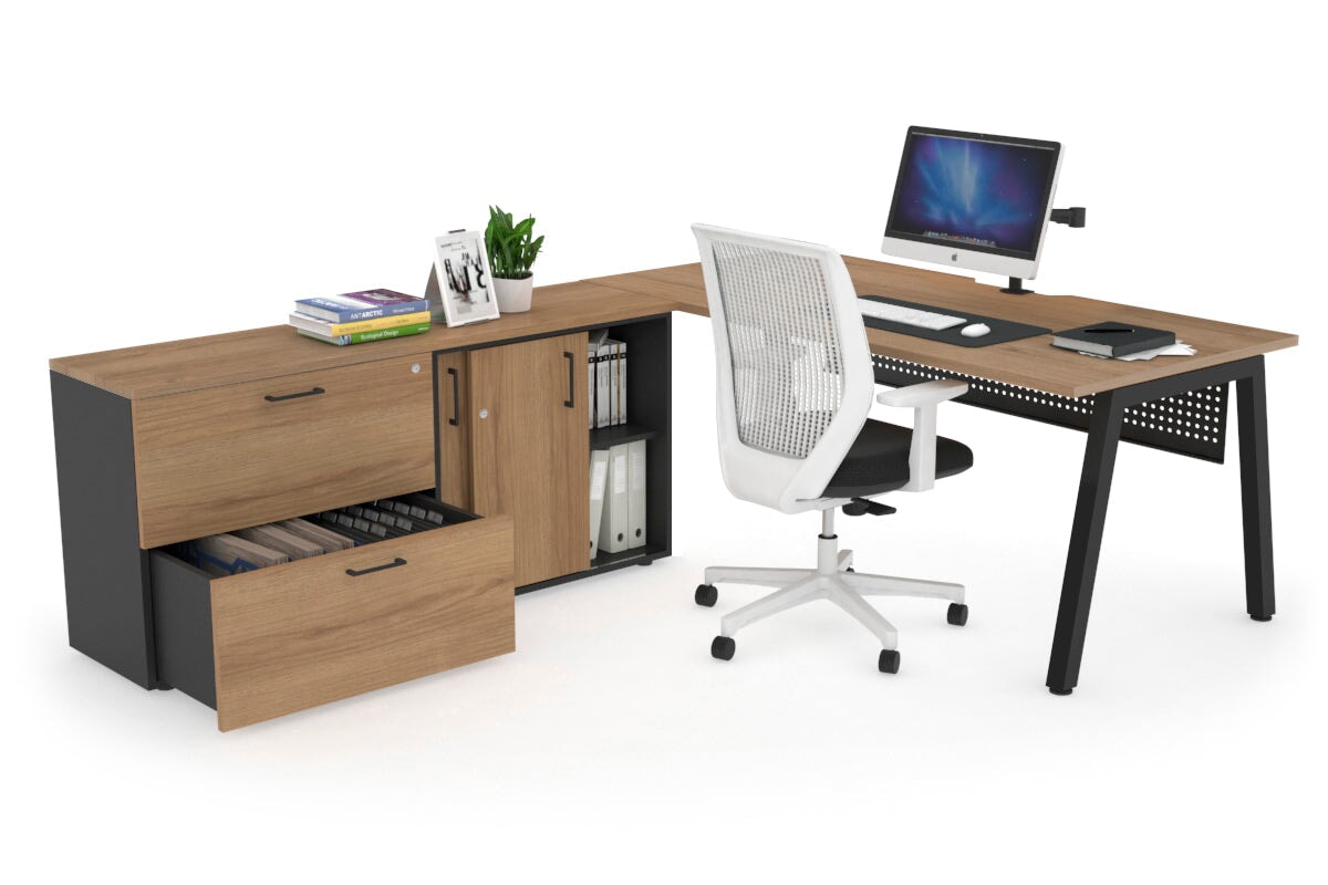 Quadro A Executive Setting - Black Frame [1800L x 800W with Cable Scallop]-salvage oak black modesty 2 drawer lateral sliding door credenza