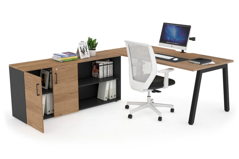 Quadro A Executive Setting - Black Frame [1800L x 800W with Cable Scallop]-salvage oak none 2 door open storage cabinet