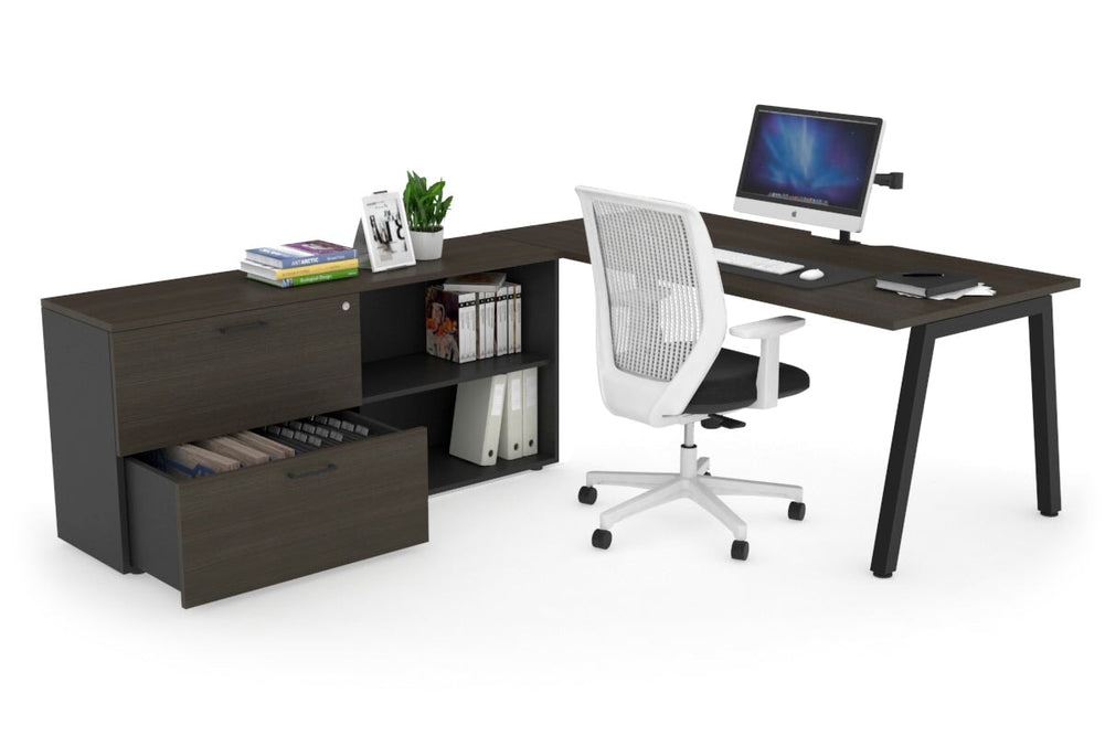 Quadro A Executive Setting - Black Frame [1800L x 800W with Cable Scallop]-dark oak none 2 drawer open filing cabinet