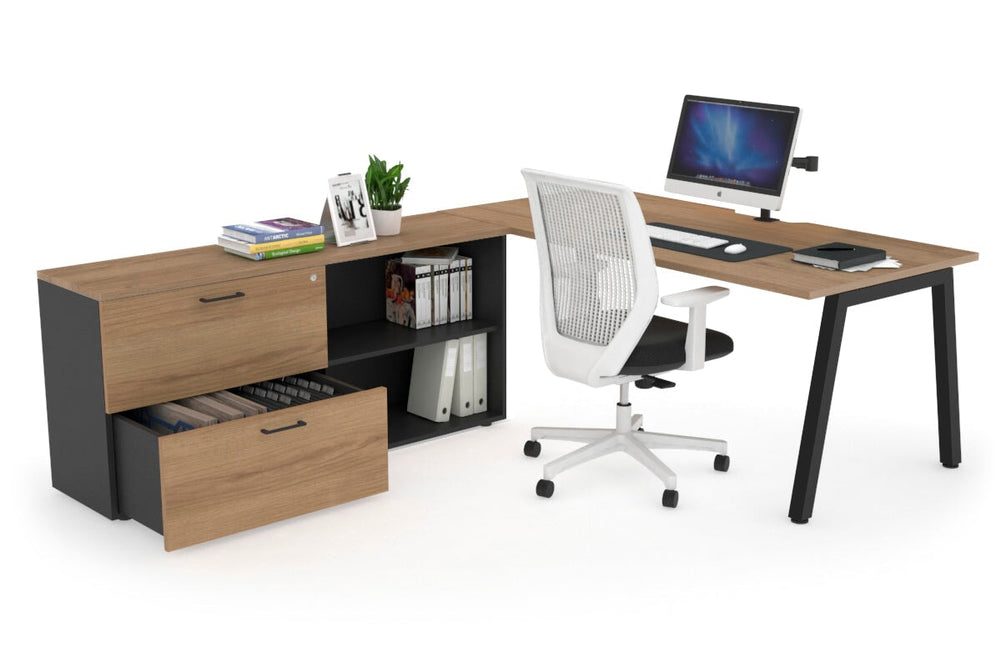 Quadro A Executive Setting - Black Frame [1800L x 800W with Cable Scallop]-salvage oak none 2 drawer open filing cabinet