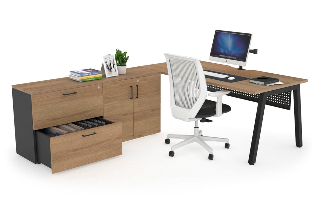 Quadro A Executive Setting - Black Frame [1800L x 800W with Cable Scallop]-salvage oak black modesty 2 drawer 2 door filing cabinet