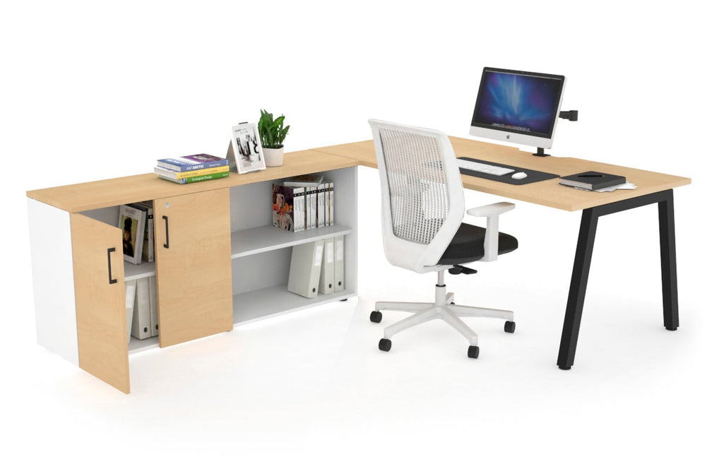 Quadro A Executive Setting - Black Frame [1800L x 800W with Cable Scallop]-maple none 2 door open storage cabinet