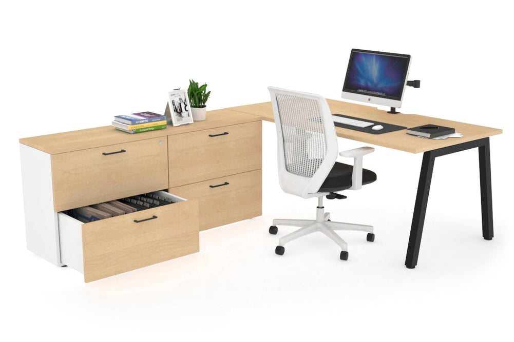 Quadro A Executive Setting - Black Frame [1800L x 800W with Cable Scallop]-maple none 4 drawer lateral filing cabinet