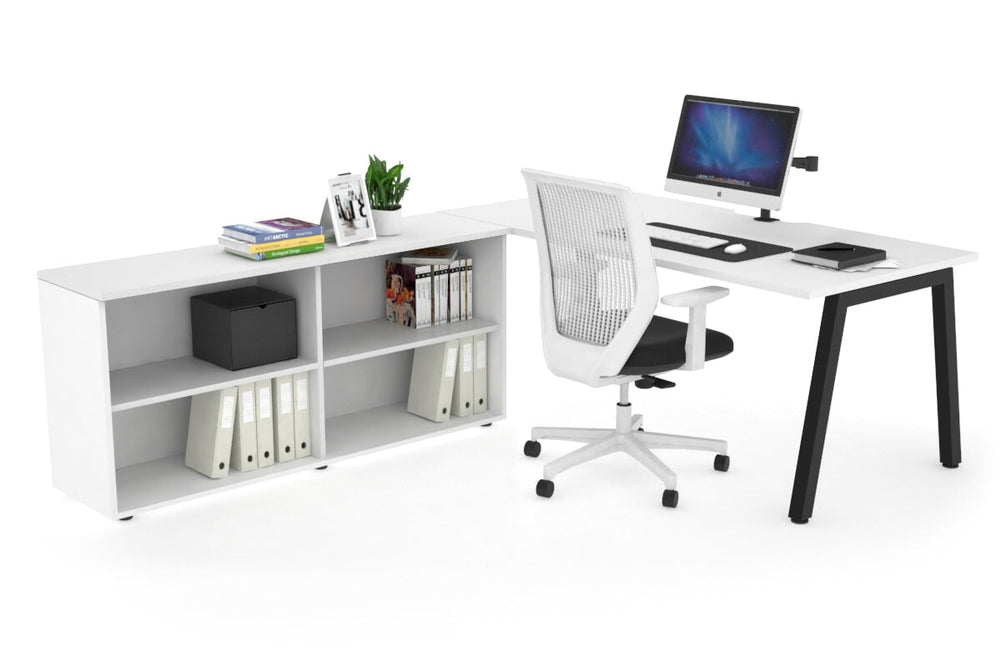 Quadro A Executive Setting - Black Frame [1800L x 800W with Cable Scallop]-white none open bookcase