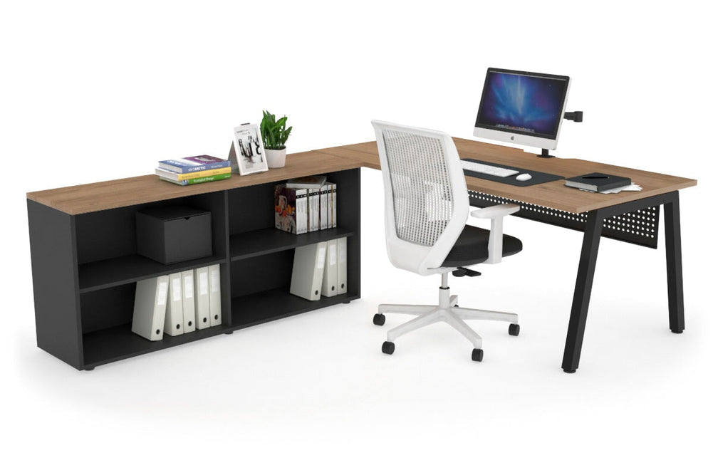 Quadro A Executive Setting - Black Frame [1800L x 800W with Cable Scallop]-salvage oak black modesty open bookcase