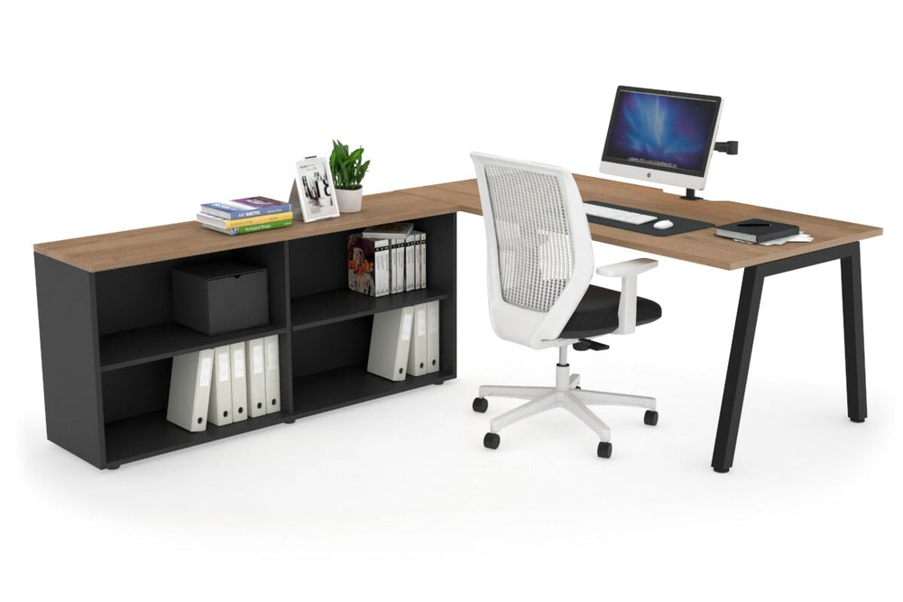 Quadro A Executive Setting - Black Frame [1800L x 800W with Cable Scallop]-salvage oak none open bookcase