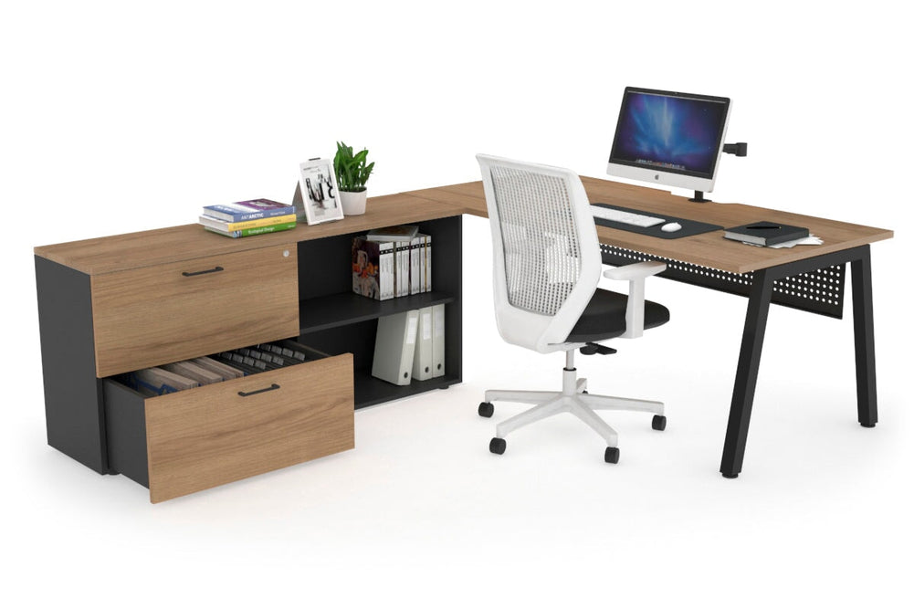 Quadro A Executive Setting - Black Frame [1800L x 800W with Cable Scallop]-salvage oak black modesty 2 drawer open filing cabinet