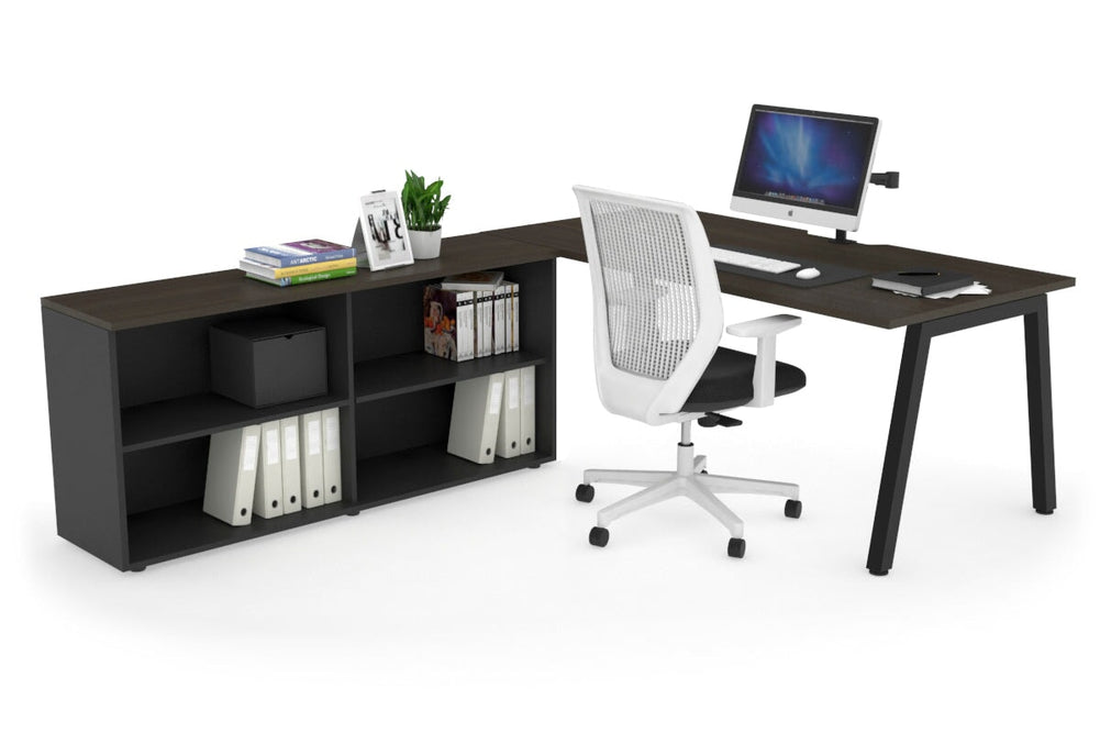 Quadro A Executive Setting - Black Frame [1800L x 800W with Cable Scallop]-dark oak none open bookcase