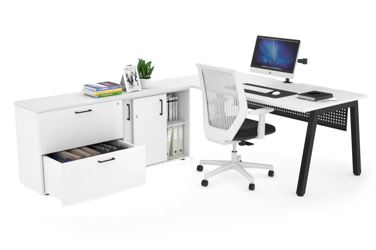 Quadro A Executive Setting - Black Frame [1800L x 800W with Cable Scallop] Jasonl white black modesty 2 drawer lateral sliding door credenza