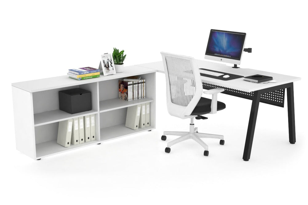 Quadro A Executive Setting - Black Frame [1800L x 800W with Cable Scallop]-white black modesty open bookcase