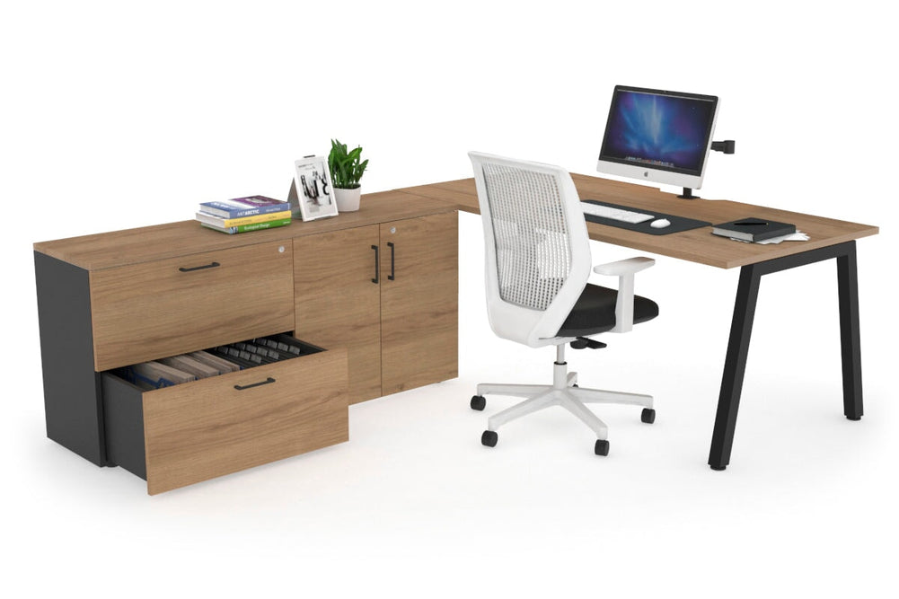 Quadro A Executive Setting - Black Frame [1800L x 800W with Cable Scallop]-salvage oak none 2 drawer 2 door filing cabinet