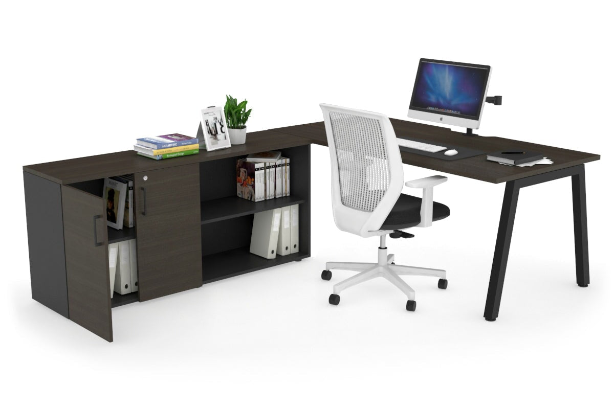 Quadro A Executive Setting - Black Frame [1800L x 800W with Cable Scallop]-dark oak none 2 door open storage cabinet