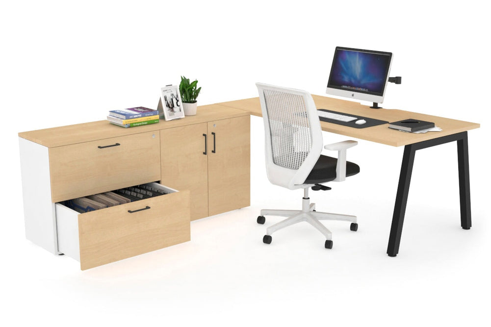 Quadro A Executive Setting - Black Frame [1800L x 800W with Cable Scallop]-maple none 2 drawer 2 door filing cabinet