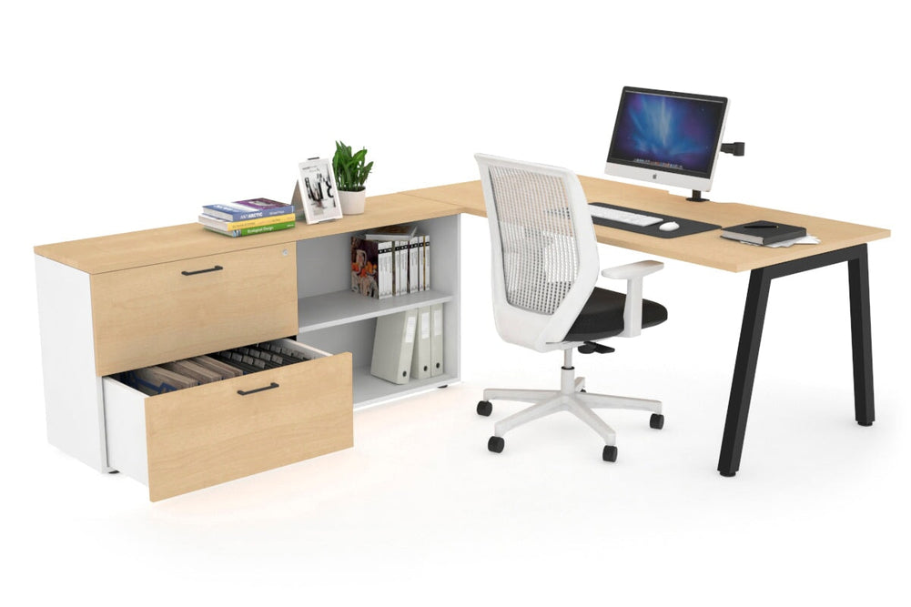 Quadro A Executive Setting - Black Frame [1800L x 800W with Cable Scallop]-maple none 2 drawer open filing cabinet