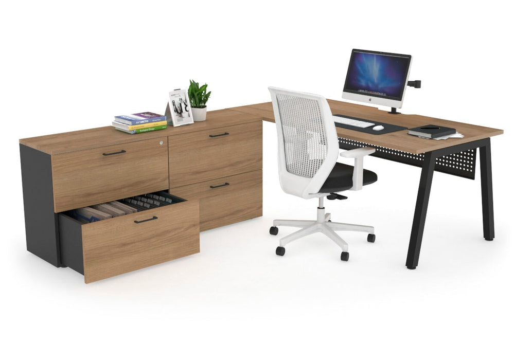 Quadro A Executive Setting - Black Frame [1800L x 800W with Cable Scallop]-salvage oak black modesty 4 drawer lateral filing cabinet