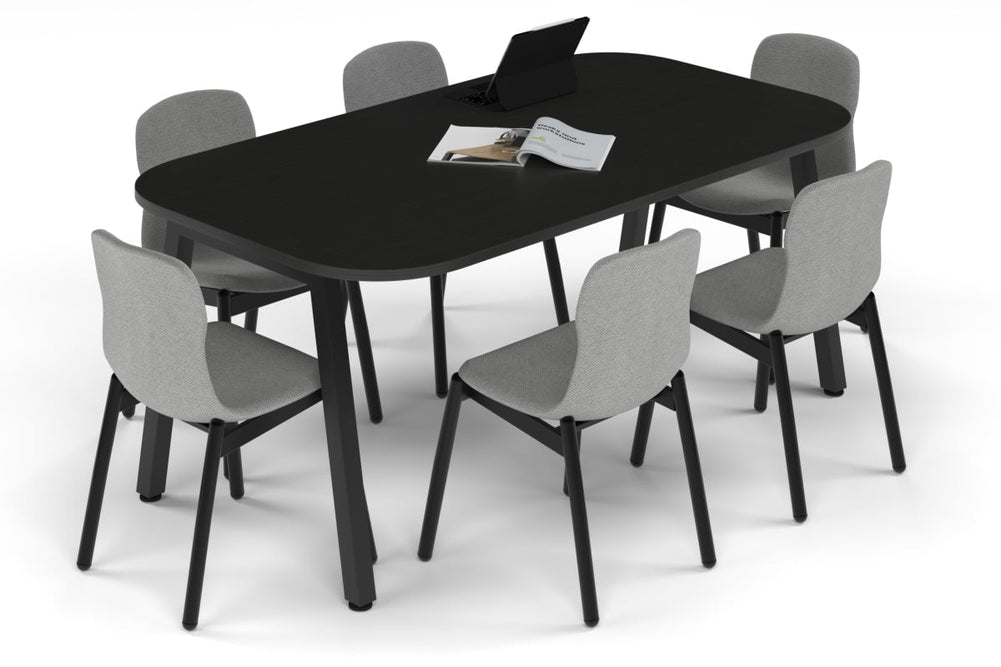 Quadro A Leg Modern Boardroom Table - Large Rounded Corners [1800L x 1000W with Large Rounded Corners]-black leg black wood grain 