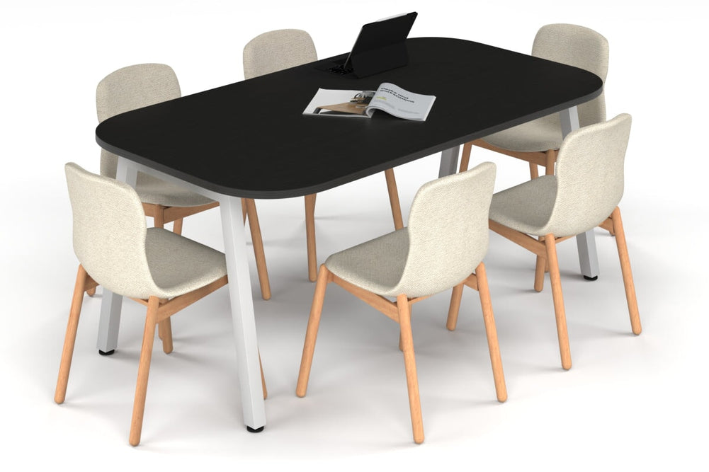 Quadro A Leg Modern Boardroom Table - Large Rounded Corners [1800L x 1000W with Large Rounded Corners]-white leg black wood grain 