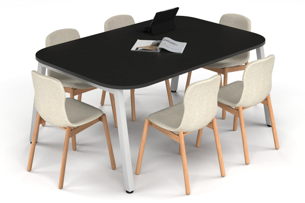 Quadro A Leg Modern Boardroom Table - Large Rounded Corners [1800L x 1200W with Large Rounded Corners]-white leg black wood grain 