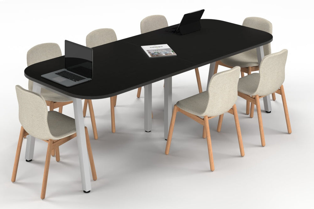 Quadro A Leg Modern Boardroom Table - Large Rounded Corners [2400L x 1000W with Large Rounded Corners]-white leg black wood grain 