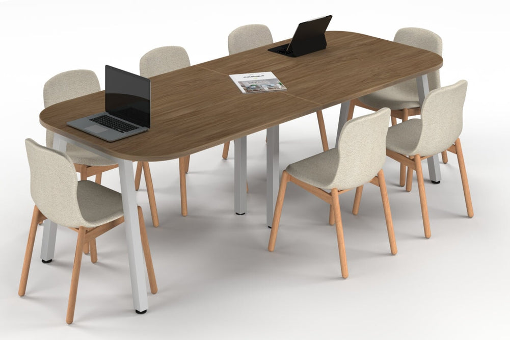 Quadro A Leg Modern Boardroom Table - Large Rounded Corners [2400L x 1000W with Large Rounded Corners]-white leg salvage oak 