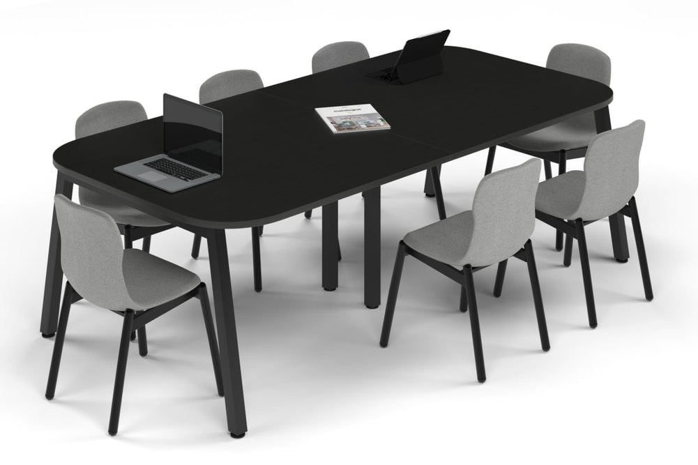 Quadro A Leg Modern Boardroom Table - Large Rounded Corners [2400L x 1200W with Large Rounded Corners]-black leg black wood grain 
