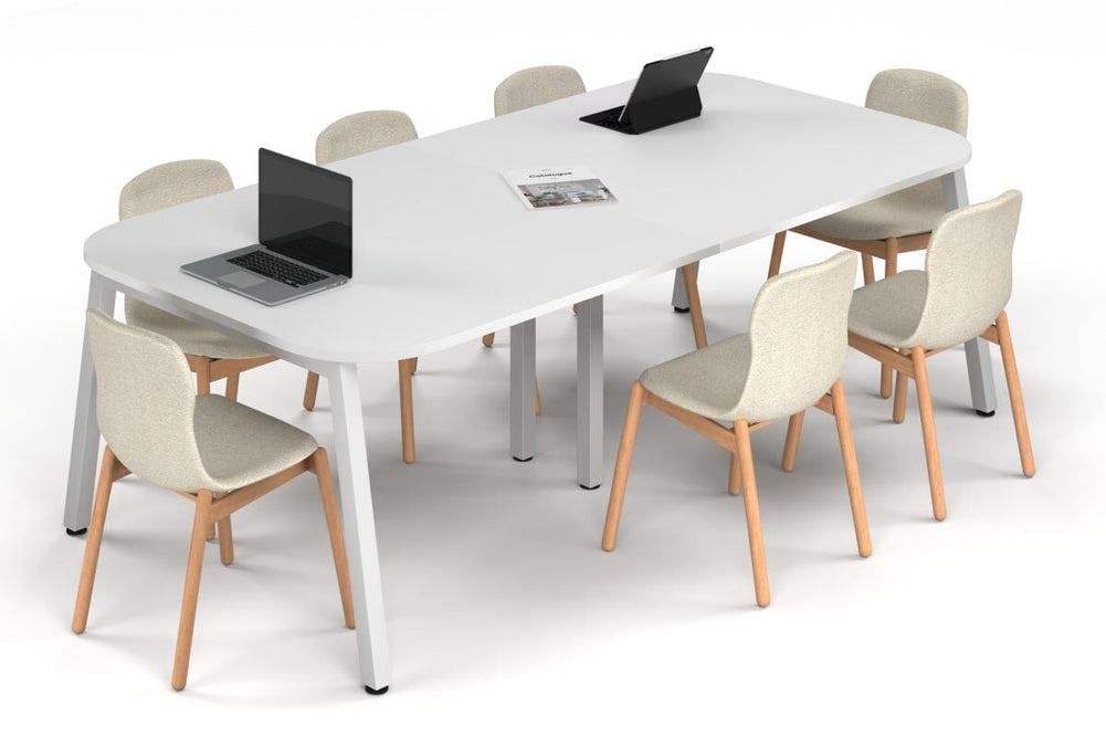 Quadro A Leg Modern Boardroom Table - Large Rounded Corners [2400L x 1200W with Large Rounded Corners]-white leg white 